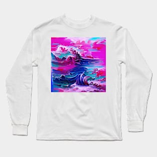 Vaporwave Sea Waves Long Sleeve T-Shirt